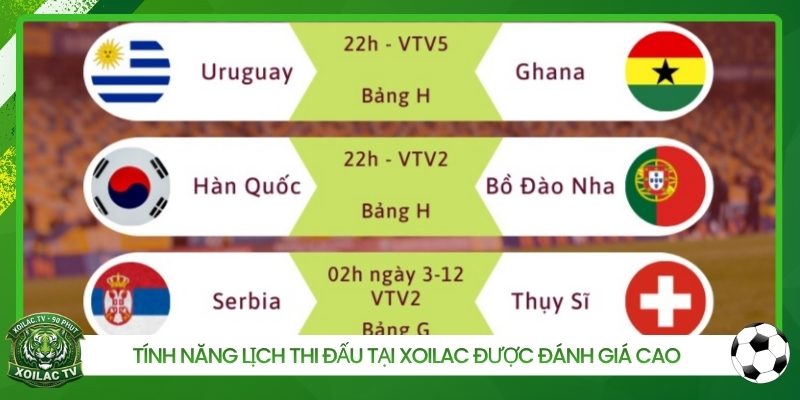 Tính năng lịch thi đấu tại Xoilac được đánh giá cao